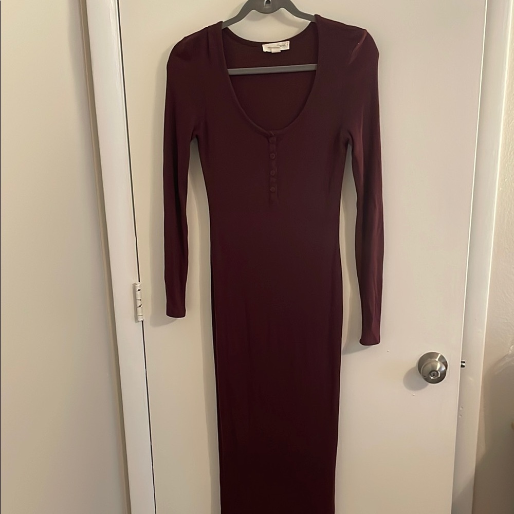 Burgundy Long Sleeve Henley Dress